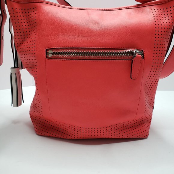 Coach Legacy Perforated Duffle Purse Coral Leather Tassel Detail Large Handbag - Picture 3 of 13